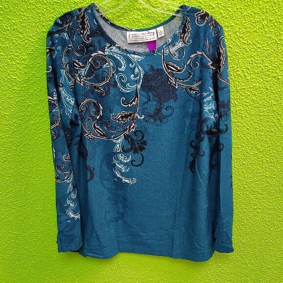 George Simonton Blue Graphic Embellished Blouse - Picture 1 of 3